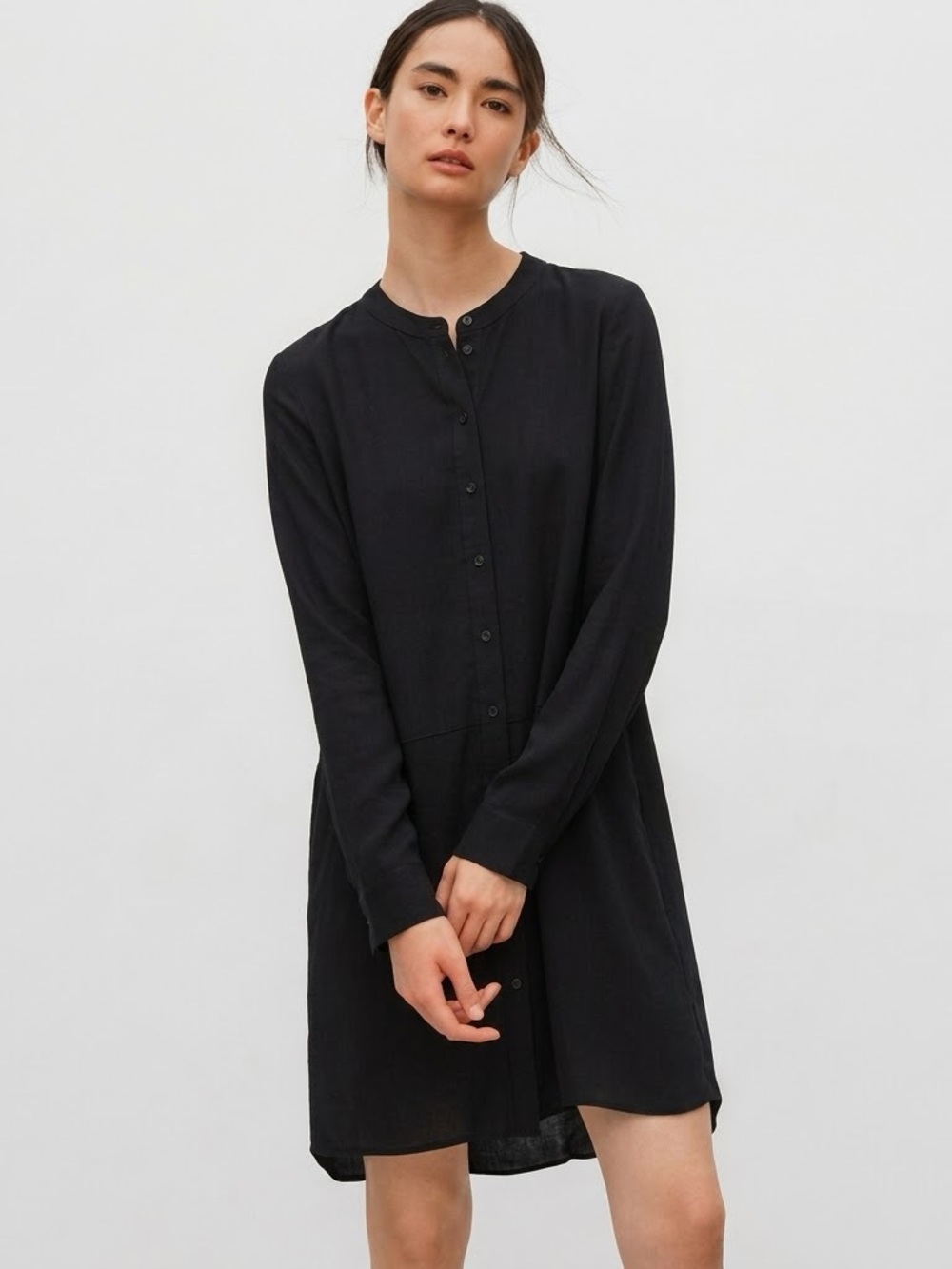 Wilfred Aritzia Bossut 100% Silk Shirt Dress Black Size XS Oversized Minimalist